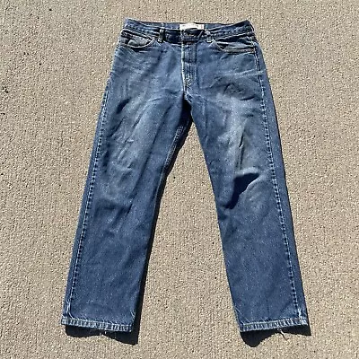 Levis 505 Regular Fit Faded Blue Denim Jeans Men 36X30 Straight Leg Distressed • $25