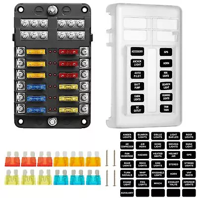 12V Fuse Block 12 Way Marine Fuse Block With Led Indicator Damp-Proof Cover 1... • $27.55