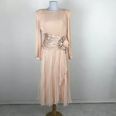 Vintage 1980s Mignon New York Dress Size S Chiffon Peach Cocktail Formal Party • $139.99