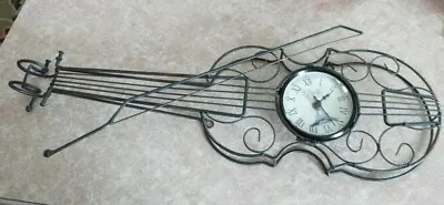 24  Metal Sculpture Violin Wall Clock Paris. Works. 3-d With Bow. Music Clock • $42.95