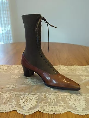 Antique Victorian Edwardian Titanic 19teens 1920s Single Leather Wool Boot • $27