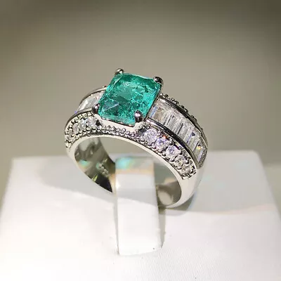 925 Sterling Silver Green Paraiba Stone Square Rings Women Men Fine Wedding Ring • $7.99