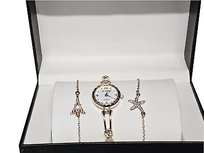 Luxurious Women Watch And Bracelet Set With Box Rose Gold Gold Silver • £9.99