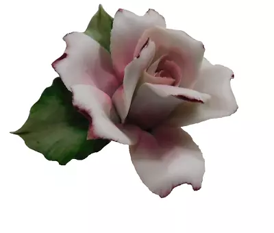 Vintage Porcelain Rose Blossom Figurine Vivid Variegated White-Pink Petal Flower • $14.99