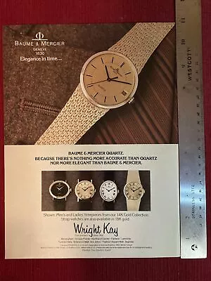 Baume & Mercier Quartz 14K Gold Collection Watch 1979 Print Ad - Great To Frame! • $6.95