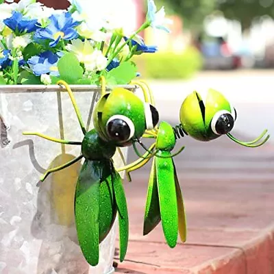 Metal Yard Art Garden Decor Cute Grasshopper Lawn Ornament hanging Wall Sculptu • $15.39