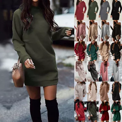 £8.49 • Buy Womens Long Sleeve Sweatshirt Dress Ladies Hooded Hoodies Pullover Mini Dress