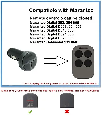 Remote Control Duplicator Compatible With MARANTEC Digital D323 868 • $6.27