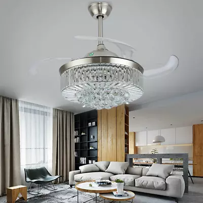 42  Invisible Ceiling Fan Light 3-Color LED Crystal Chandelier Lamp W/ Remote US • $113.05