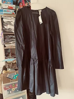 H&M Black Dress With Pleats Long Sleeves NEW UK 12 • £9