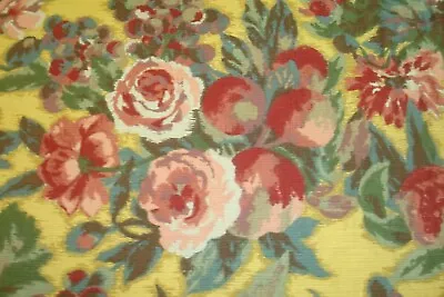 Vtg 1 Of 8 Yds Western Fabric Romantic Roses Yellow Red Drapery 54  X 36  BTY • $11.99