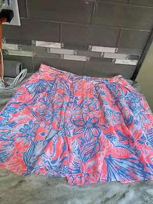 Vintage LILLY PULITZER A-Line Skirt Full Lining Neon Pink/ Blue  Print Size 8 • $29.99