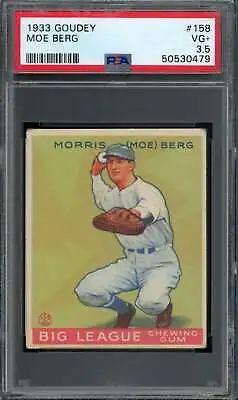 1933 Goudey #158 Moe Berg PSA 3.5 RC Rookie Senators  (0479) • $1675