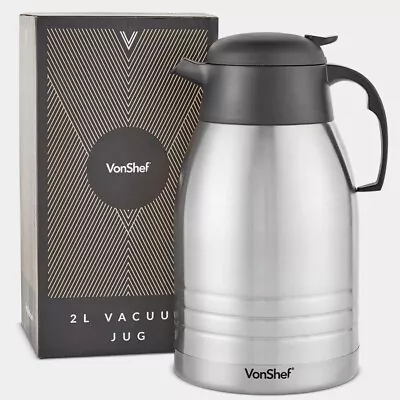 Insulated Vacuum Jug Flask 2l Stainless Steel Hot And Cold Drinks Soup Vonshef • £12.99