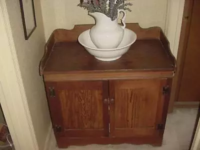 Antique Washstand Pine Circa 1890's 2 Doors/shelfvintage American Made • $398.98