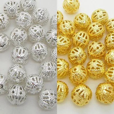 Silver & Gold Filigree Metal Round Beads Spacer 4mm 6mm 8mm Jewelry Making Craft • £2.79