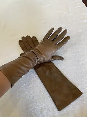 W. P. L. 13736 Leather Size 8 Medium Italy Made 100% Silk Long Vintage Gloves 15 • $55.99