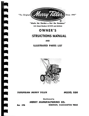 80 Owner Instructions & Illustrated Parts Manual Merry Tiller Suburban Model G80 • $19.30