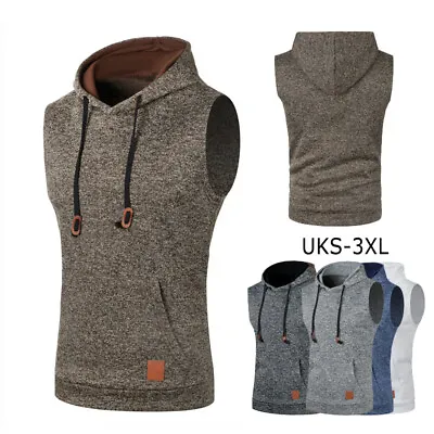 Men Gym Sleeveless Hoodie Fitness Sports Muscle Hooded Vest T-Shirt Tank Top CZ • £10.75