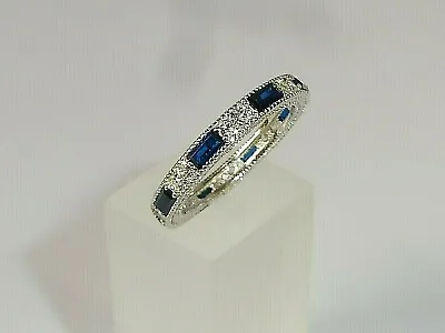 Ladies Ring 925 Sterling Silver Blue & White Sapphire Full Eternity Ring • £36.25