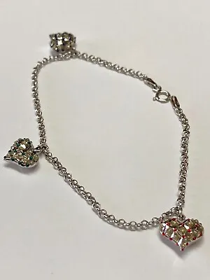Vintage 14k White Gold Puffy Heart Charm Bracelet ( The Perfect Valentine Gift ) • $250