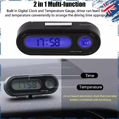 2 In 1 Car LCD Digital LED Electronic Clock Time Thermometer W/ Blue Backlight • $11.39