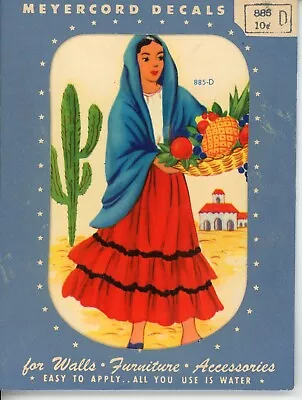 Vintage Meyercord Decal Southwest Woman Holding Basket #885-D 1/sheet 1940s • $9