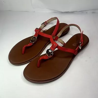 Michael Kors Sondra Saffiano Leather Orange Thong Sandals Logo Padded Womens • $25