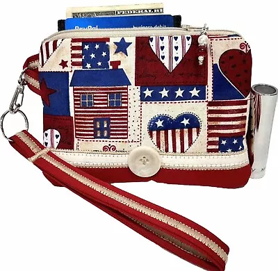 American-Flag-Heart-Star-Handmade-Money-Coin-ID-Credit Card-Wristlet-Purse-Pouch • $5.36