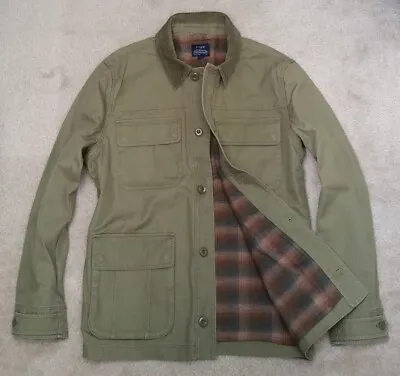 JCREW Barn Jacket Flannel Lined Olive Green Blanket Utility Field Hunting Coat • $88.55