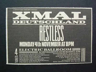 Rare 1985 - X MAL DEUTSCHLAND / RESTLESS - Electric Ballroom Gig Concert Advert • £1.99