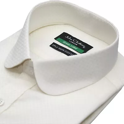 Men's Penny Round Edwardian Collar Cream Self Checkered Cotton Shirt Modern Fit • £38.99