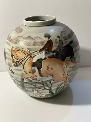 Vintage English Fox Hunting Ginger Jar Vase • $75