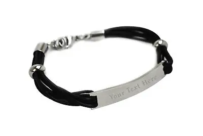 Engraved Metal Faux Leather Cable Bracelet Personalised Jewellery Gift 22cm • £5.99