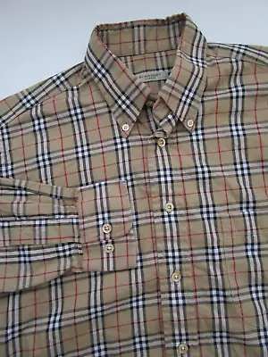 Mens Medium Burberry London Nova Check Cotton Plaid Button Down Shirt USA • $85