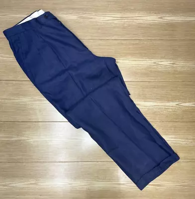 Pal Zileri Pants Mens 36X33 Blue Pleated Linen Trousers Formal Italian Made • $69.77