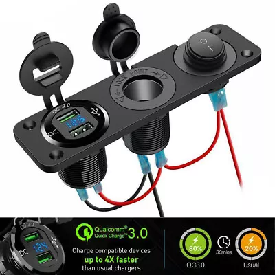 12/24V Switch Panel Cigarette Lighter Socket Car Dual USB Adapter Charger Marine • £9.99