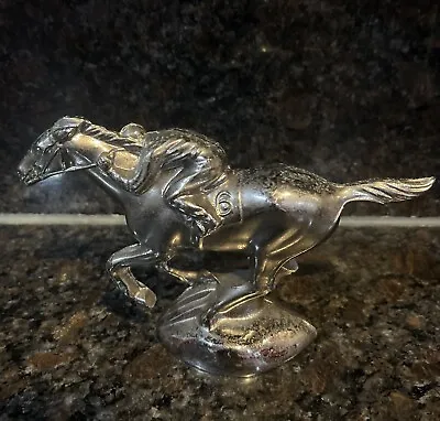 Vintage Chrome Metal Race Horse & Jockey #6 Auto Car Hood Ornament 6.75  X 4.5  • $59.99