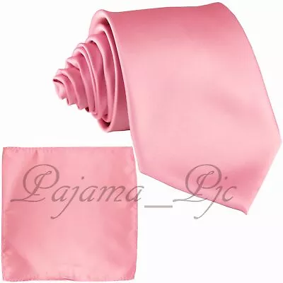 New Men's Solid Neck Tie And Pocket Square Hankie Set Wedding Party Formal Prom • $12.36