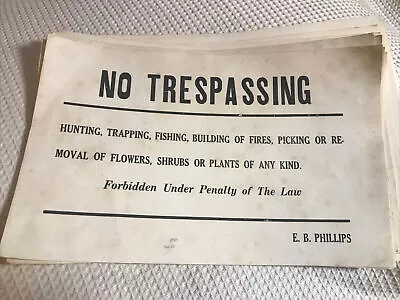 Vintage Antique Old Stock Fabric NO TRESPASSING Sign Hunting Fishing EB Phillips • $14.50