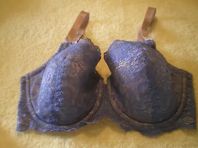 Third Love Bra Memory Foam Lace Balconette 34E Blue W Nude Underwire FR/SHP • $23.99