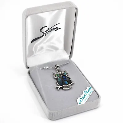 Storrs Wild Pearle Abalone Shell Owl Pendant & Silver Tone Necklace • $19.99
