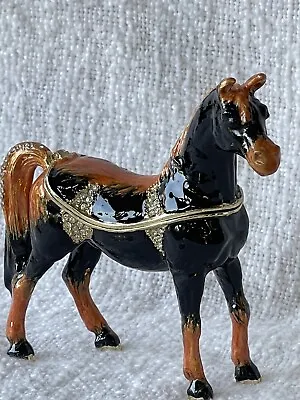 Jeweled Horse Black Trinket Box Hand Painted Enamel With Swarovski Crystal • $59.99