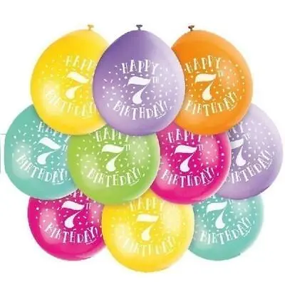 7th BIRTHDAY BALLOONS - PACK Of 10 - AGE 7 PARTY  *boy Or Girl*  FAST DISPATCH • £2.89