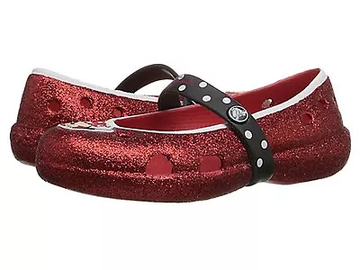 CROCS 202694-610 KEELEY MINNIE GLITTERFLAT Yth's (M) Red Croslite Slip-On Clog • $27.99