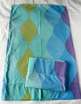 Vintage 70s Cannon 'Seven Seas' Standard Pillowcase Pair Blue Purple Green FLAWS • $50