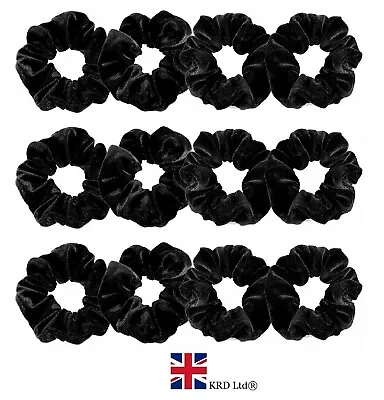 12 X BLACK VELVET HAIR SCRUNCHIE PACK Bands Ponytail Holder Velveteen Bobble UK • £5.58