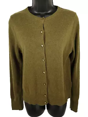 J. Crew Women's Sweater Size Large Green Cashmere Tight Knit Cardigan Button L • $54.97