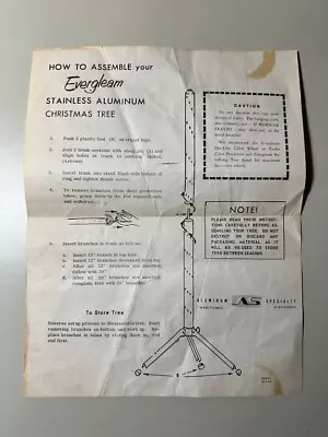 Vintage Original 1960s Evergleam Aluminum Christmas Tree Assembly Instructions • $79