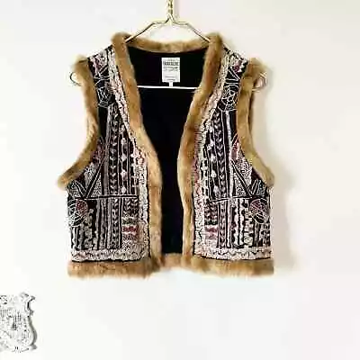 Zara Beaded Embroidered Faux Fur Boho 70s Hippie Vest M • $68